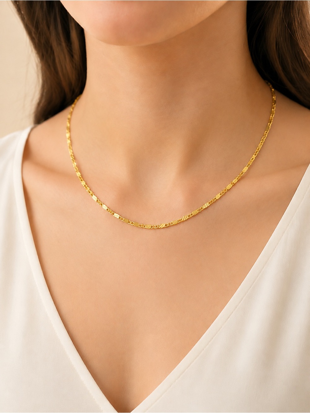 Elegant Gold Figaro Chain Necklace - Women Jewelry 18K Steel 316L 18”